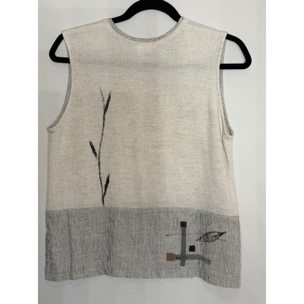 Alegre Women's Cream Hand Painted Art To Wear Linen Blend Sleeveless Top Size M - Picture 3 of 5